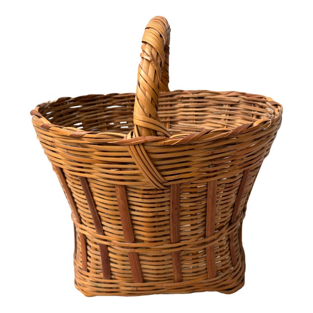 Vintage Natural Wicker and Rattan Basket For Sale