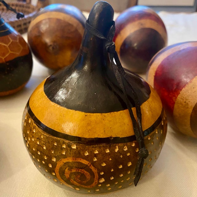 Wood Vintage Hand Painted Decorative Gourds African Inspired Folk Art, a Set of 7 For Sale - Image 7 of 9