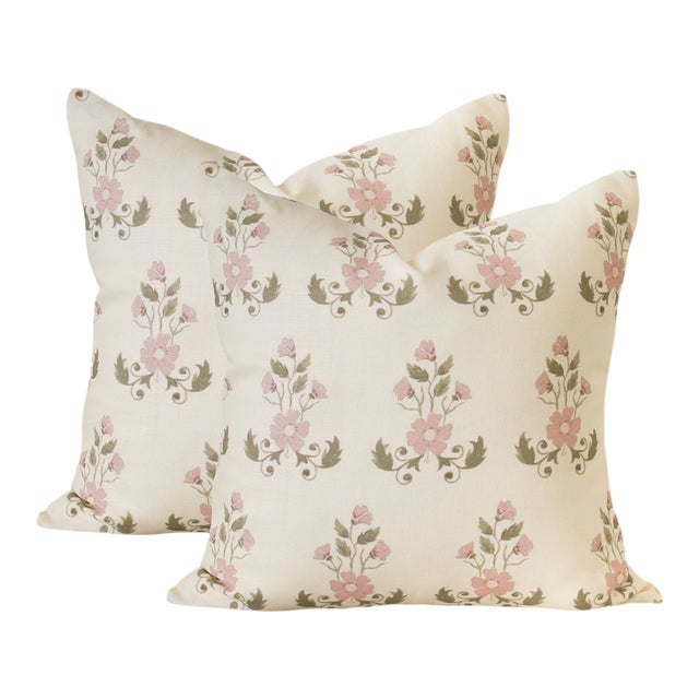 A Pair of Lauren Servati Textiles, Unfading Flower // Rose Pillows, 20"x20" For Sale