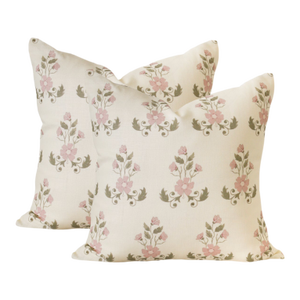 A Pair of Lauren Servati Textiles, Unfading Flower // Rose Pillows, 20"x20"