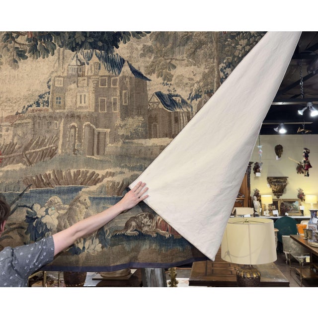 18th Century French Aubusson Verdure Tapestry With Château Landscape For Sale - Image 12 of 12