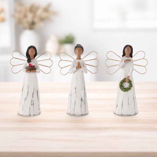 Contemporary Modern Angel Figurines withGold Metal Wings (Set of 6) For Sale - Image 3 of 7