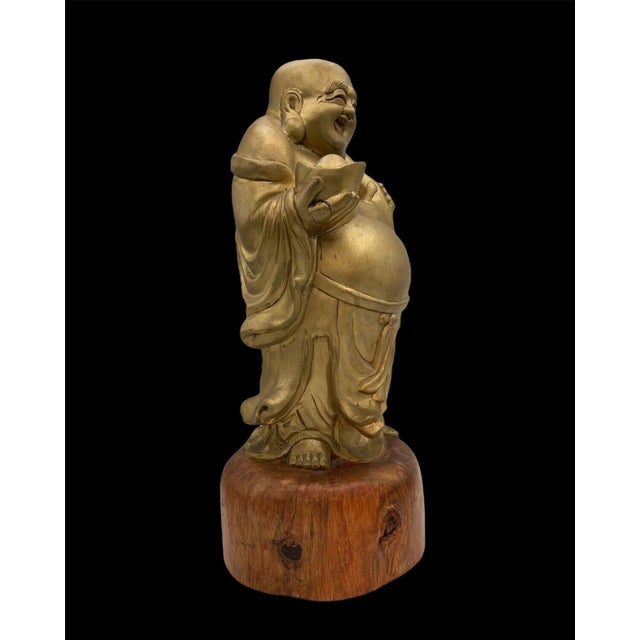 Mid-Century Modern Antique Japanese Wooden Hotei with Gilt-Coloured Finish, Early Shōwa Period, 1920s-1940s For Sale - Image 3 of 15