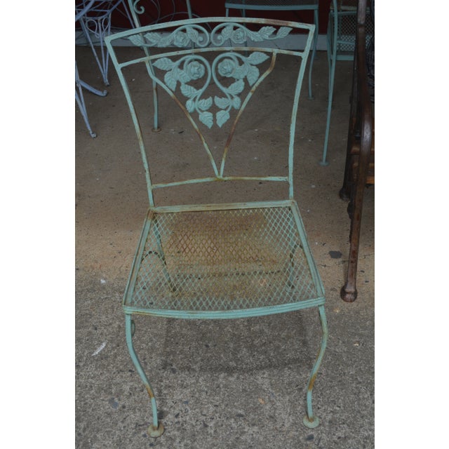 Salterini Vintage Salterini Style Iron Aqua Green Patio Table & 4 Chairs, Attributed For Sale - Image 4 of 11
