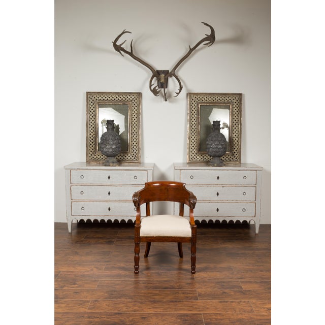 Wood French 1830s Restauration Period Mahogany Armchair with Carved Rams' Heads For Sale - Image 7 of 12