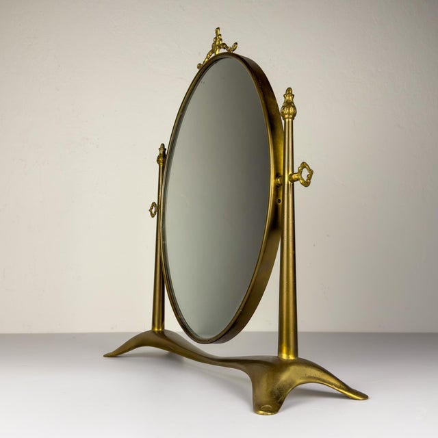 Mid-Century Modern Vintage Tabletop Vanity Mirror in Brass, Italy, 1950s For Sale - Image 3 of 17