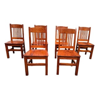 Late 20th Century Art & Craft Style Mission Oak Dining Chairs For Sale