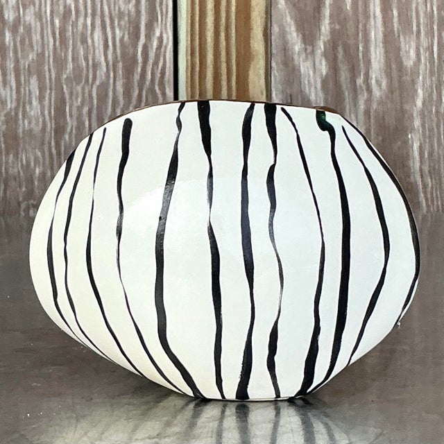 Vintage Boho Hand Painted Stripes Vase For Sale In West Palm - Image 6 of 6