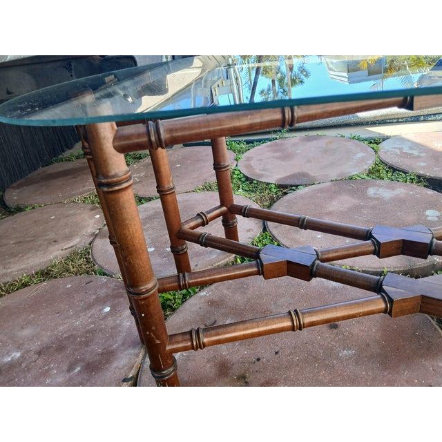1960s Hollywood Regency Chinoiserie Faux Bamboo Glass Top Coffee Tableee For Sale - Image 9 of 12