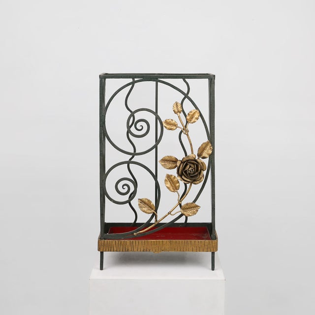 Art Deco Wrought Iron Umbrella Stand with Floral Decoration, France, 1930s For Sale - Image 13 of 13