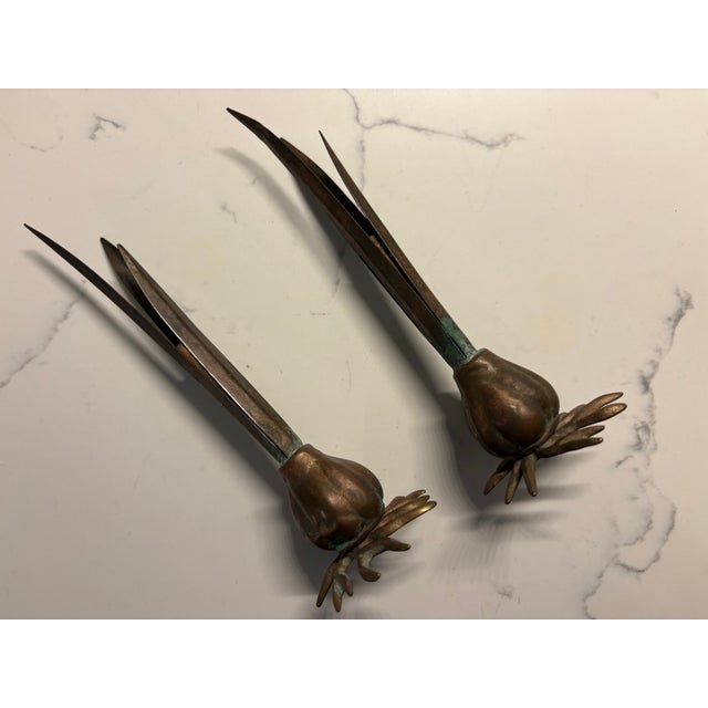A rare pair of very good vintage metal 1980s Italian bulb vases, with patina and verdigris for days. A pop of drama - add...
