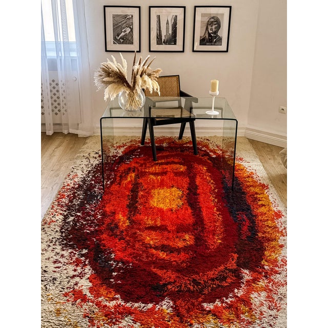 Boho Chic Large Polish Flame Shag Rug by Zakłady Tkanin Dekoracyjnych Welur, Kietrz, 1970s For Sale - Image 3 of 18