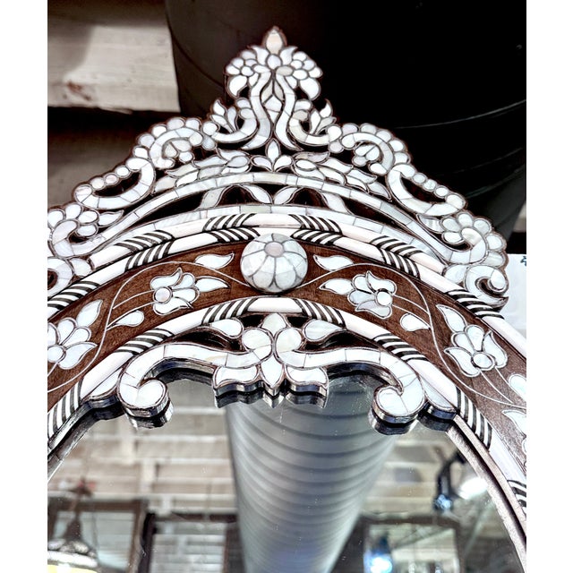 1990s Mother of Pearl Inlaid Oval Shape Mirror For Sale - Image 4 of 6