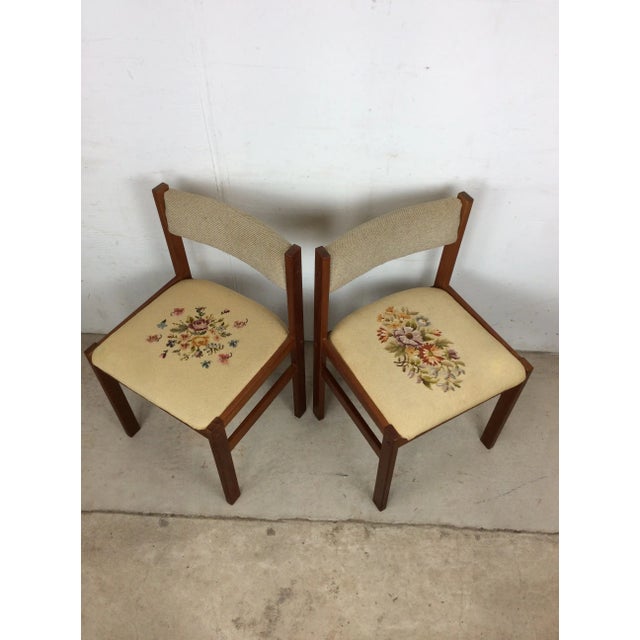 Mid-Century Modern Pair of Scandinavian Modern Accent Chairs With Unique Floral Seats For Sale - Image 3 of 11