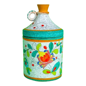 1950's Floral Cookie Jar Jug From Italy, Hand Painted Italian Ceramic Lidded Jar