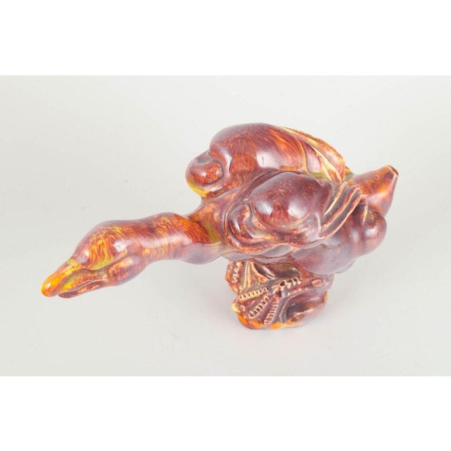 European studio potter Bird sculpture, late 20th century. Unique hand-modelled bird figure in glazed stoneware with a...