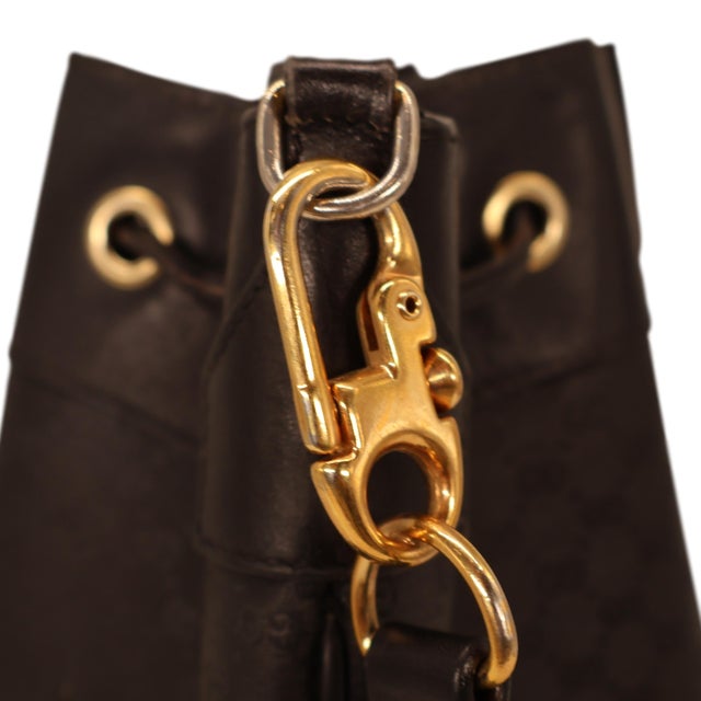 Gucci Black Leather and Canvas Micro Guccissima Drawstring Sherry Line Bag, 1980 For Sale - Image 10 of 10