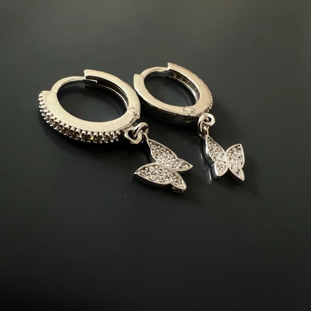 Early 21st Century Sterling Silver & Pave Diamond Freedom Butterfly Earrings, A Pair For Sale - Image 5 of 6