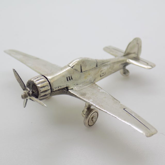 Metal Vintage Italian Handmade Genuine Silver Airplane Figurine, 1980s For Sale - Image 7 of 13
