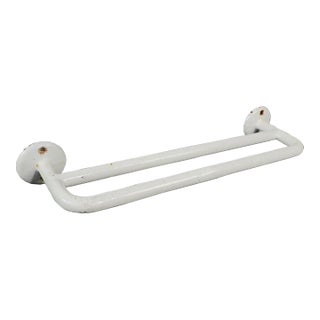 Vintage French White Enameled Cast Iron Double Towel Rack For Sale