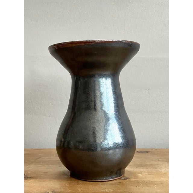 Vintage Original Studio Pottery Striped Rim Vase For Sale - Image 4 of 12