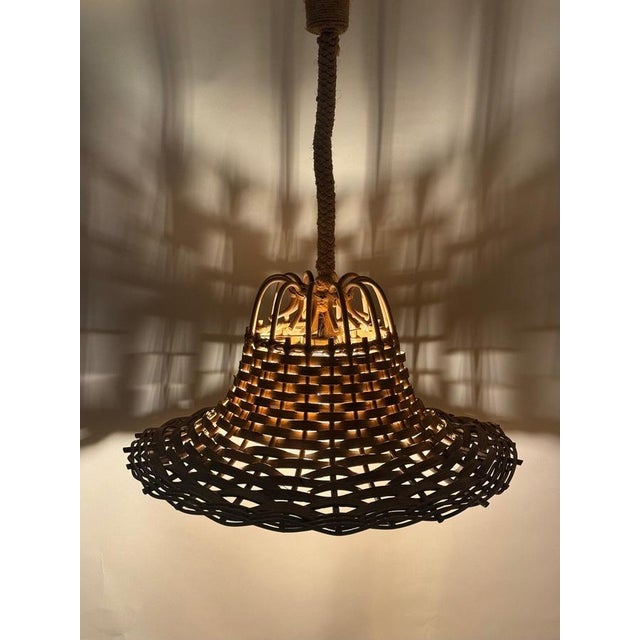 Boho Chic Vintage Hand-Woven Rattan and Bamboo Pendant Lamp, 1970s For Sale - Image 3 of 12
