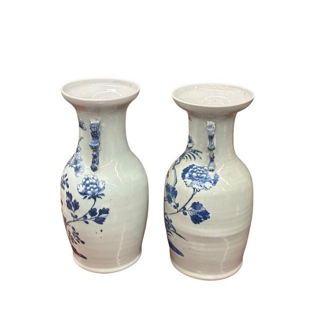 Chinese Pair of Late 19th Century Chinese Blue & Celadon Vases With Handles For Sale - Image 3 of 12
