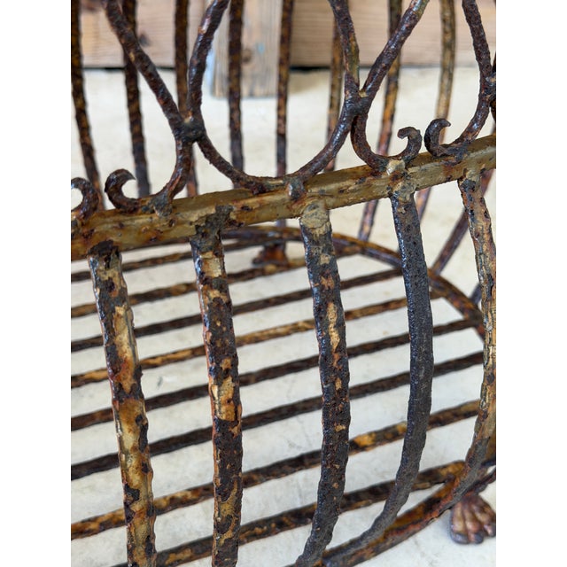 Metal Vintage Rusted Patina Iron Jardinière With Paw Feet For Sale - Image 7 of 12