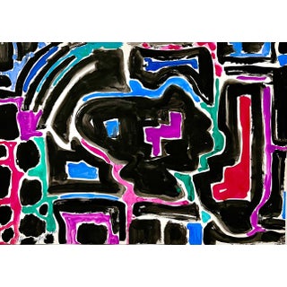 Jay Milder, Abstract Israeli Landscape Jay Milder Rhino Horn Painting Jaffa, Israel Pop Art, 1990 For Sale