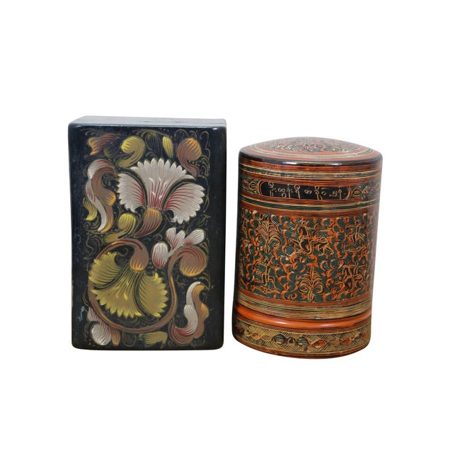 Indian Mid 20th Century Set of 14, Lacquered Paper Mache Trinket Boxes For Sale - Image 3 of 18