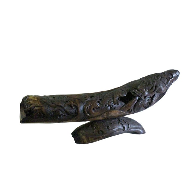 Figurative Chinese Bamboo Carved Artistic Curved Boat Shape Dragon Figure Display For Sale - Image 3 of 7