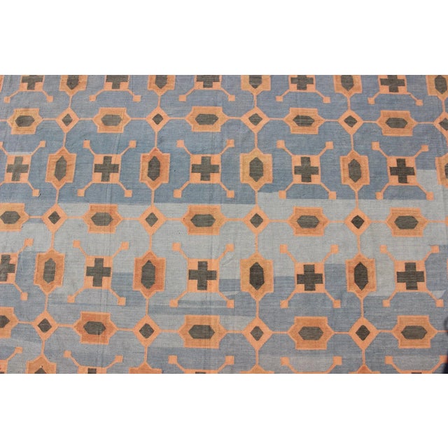 Blue Multicolored Vintage Indian Cotton Dhurrie Rug With All-Over Geometric Design For Sale - Image 8 of 13