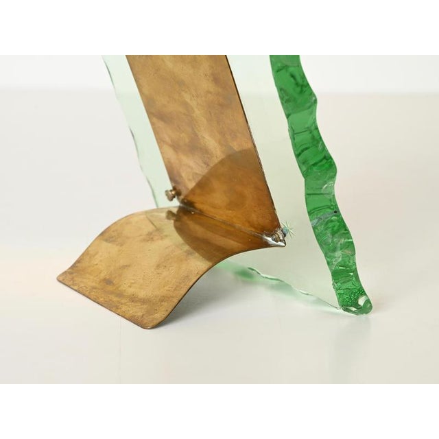 Nile Green Chiseled Crystal and Brass Photo Frame from Fontana Arte, Italy, 1950s For Sale - Image 11 of 15