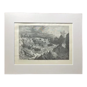 Antique 1874 Wood Engraving "Great Falls of the Potomac" Washington in 11x14 Mat