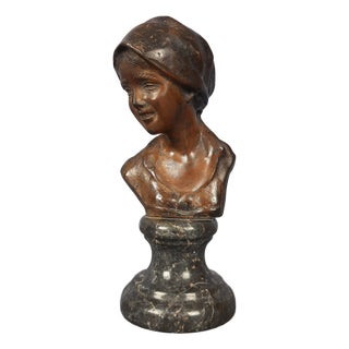 Bronze Bust of Peasant by Vincenzo Cinque, Early 1900s For Sale