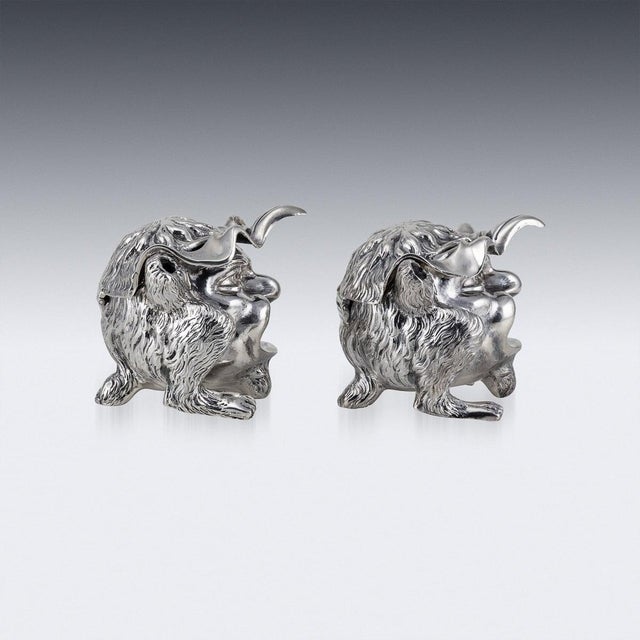 20th Century Victorian Silver Grotesque Inkwells, London, 1880s, Set of 2 For Sale - Image 9 of 14