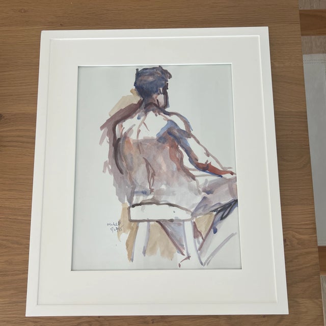 1990s Vintage 1995 Signed Watercolor Nude Male Study For Sale - Image 5 of 5