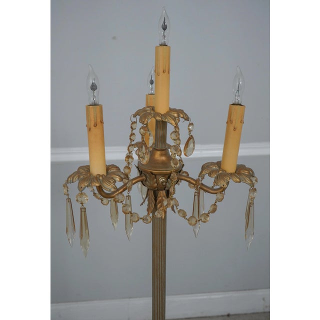 Traditional Floor Torchiere Candelabra Lamp W. Amber Prisms For Sale - Image 3 of 9
