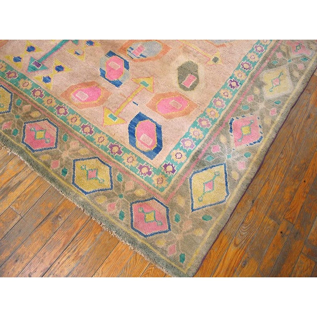 1930s 1930s Beige Geometric Tribal Antique Indian Cotton Agra Rug 6'2" X 8' Handknotted Wool Carpet For Sale - Image 5 of 6