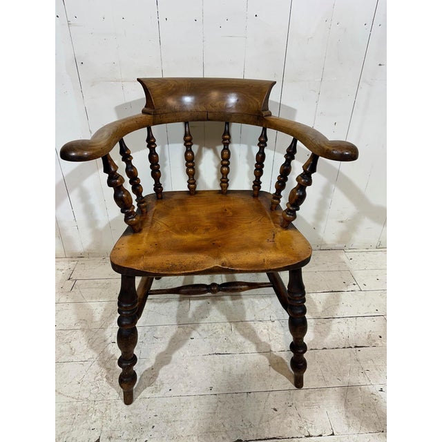 Mid 19th Century Victorian Elm and Birch Captain's Chair, England, 1880s For Sale - Image 5 of 13