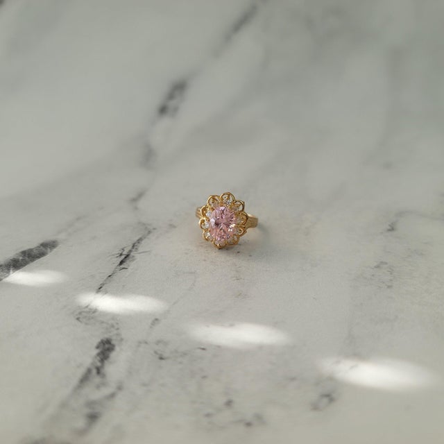 Pink Ice & Cubic Zirconia Cocktail Ring, Size 5.5 For Sale - Image 4 of 4