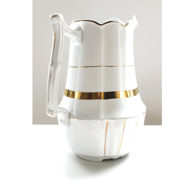 Johnson Brothers 1883-1913 English Johnson Brothers Ironstone Pitcher/Gilded Banding For Sale - Image 4 of 7
