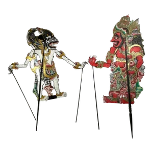 Vintage Articulated Shadow Puppets, Wayang Purwa, Balinese White & Red Rod Puppets.