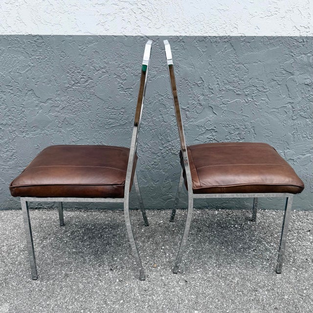 Mid Century Modern Chrome Chippendale Style Dining Chairs - A Pair For Sale - Image 4 of 9