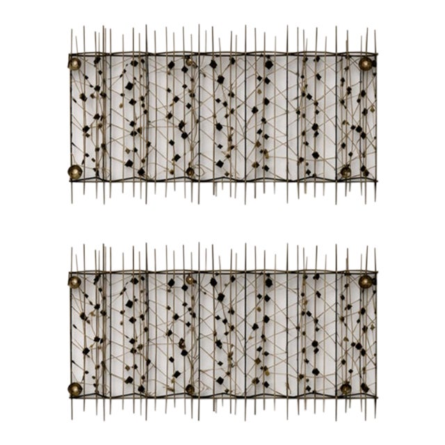 Pair of Mid-Century Modern Metal Wall Sculptures – Geometric Brutalist Style For Sale