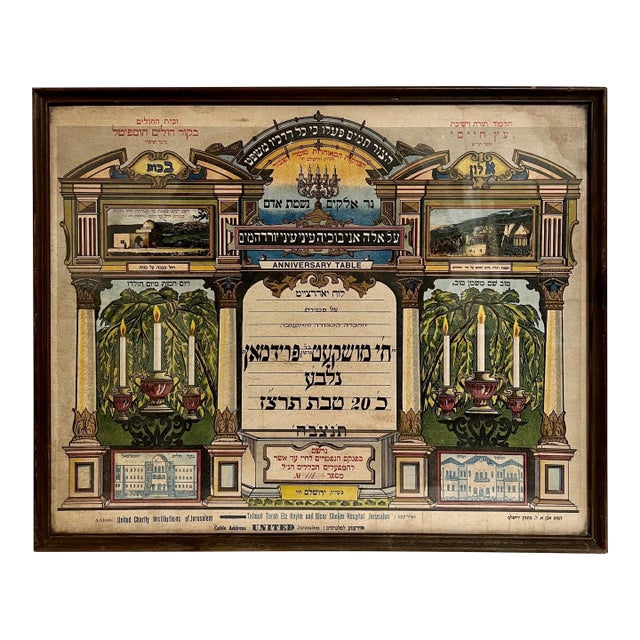 Rare Palestine Antique Hebrew Judaica Yahrzeit Synagogue Sign Memorial Plaque, c. 1890-1920 For Sale