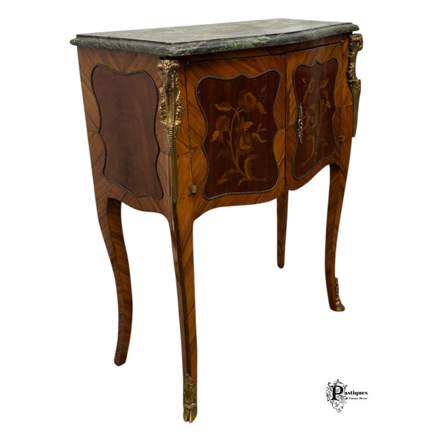 Brown Antique French Louis XV Style Walnut Marble Top Side Table For Sale - Image 8 of 12