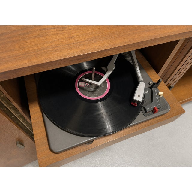 Extra Long Mid Century Modern Tambour Door Garrard Cabinet | Walnut Credenza Sideboard, C. 1960’s For Sale - Image 9 of 13