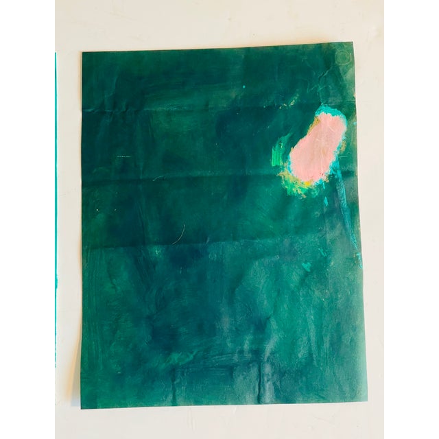 1970s 1970s Moody Abstract Dyptich in Phtalo Green on Paper Signed For Sale - Image 5 of 6