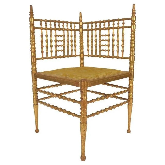Mid-Century Modern 1970s Italian Gold Leaf Bamboo Corner Chair For Sale - Image 3 of 3